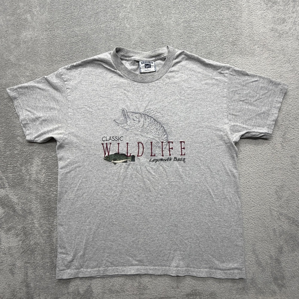 Lee Shirt Mens L Gray Classic Wildlife Largemouth Bass Embroidered Tee Preshrunk